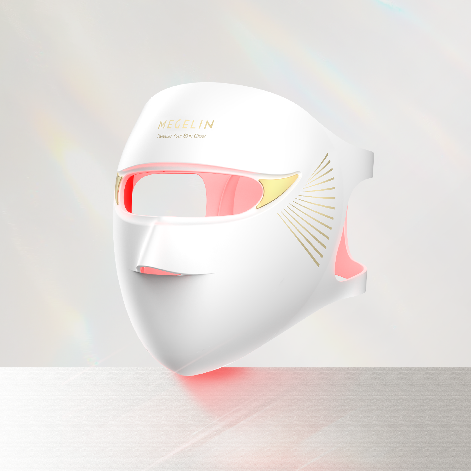Megelin Duo-Lux Laser &amp; LED Light Therapy Mask showing full-face 3D contoured design for comfortable, home-use anti-aging skin treatment