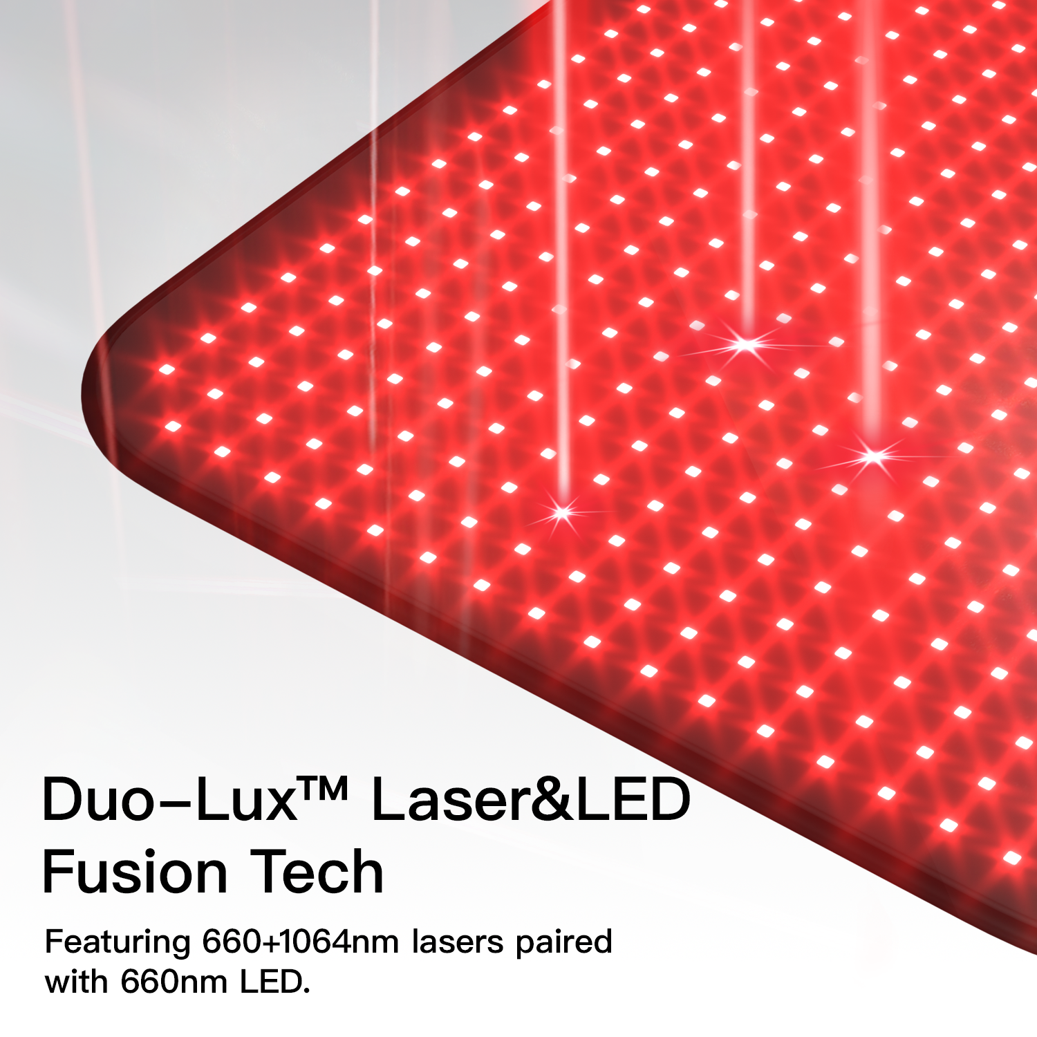 Close-up of Megelin Light Therapy Bag multi-wavelength section with Duo-Lux™ Laser &amp; LED Fusion and included accessories