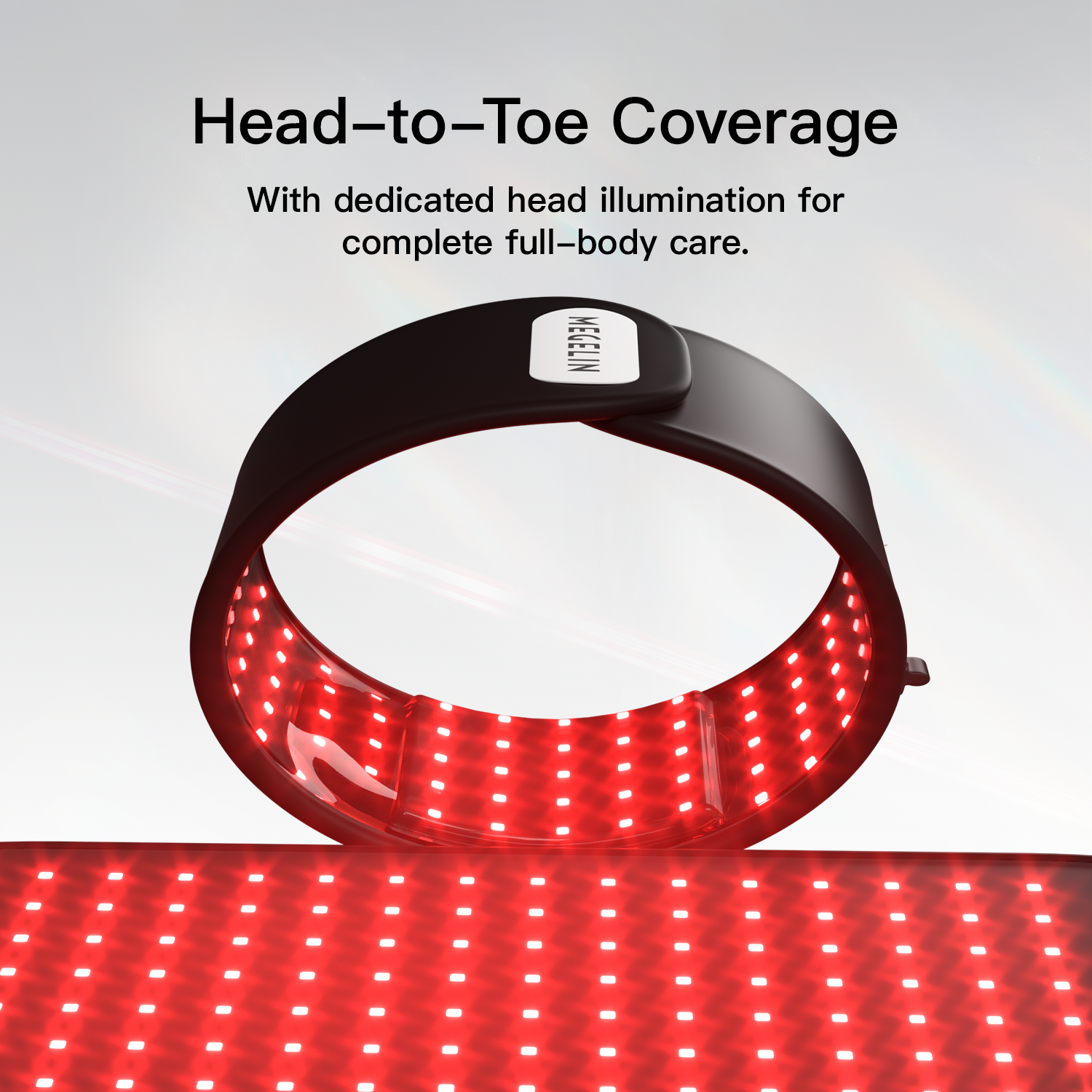 Close-up of Megelin Laser LED Light Therapy Bag head section, covering neck, shoulders, torso, and legs for full-body therapy