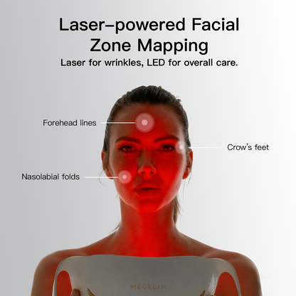Laser and LED combined therapy on Megelin Duo-Lux mask targeting forehead lines, crow&