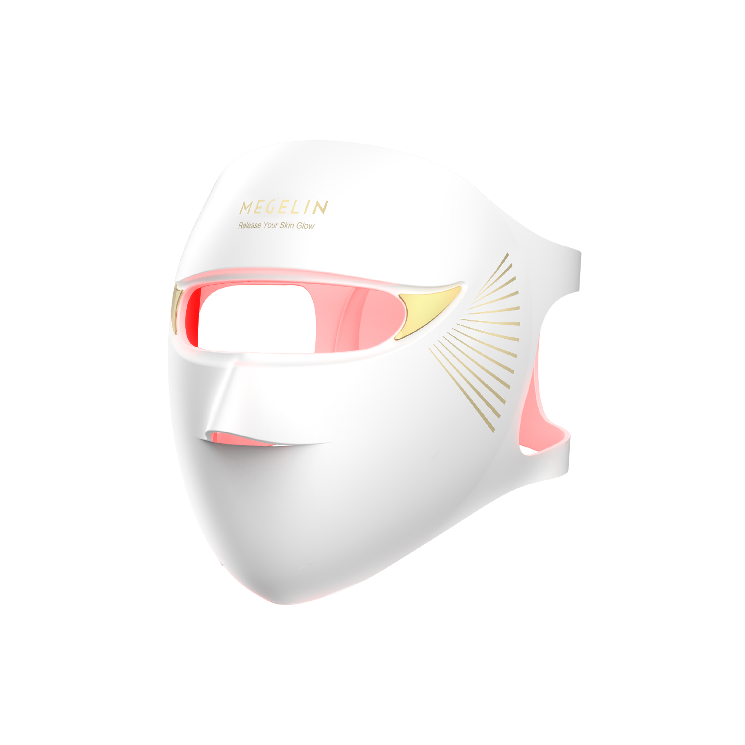 Megelin Duo-Lux Laser &amp; LED Light Therapy Mask showing full-face 3D contoured design for comfortable, home-use anti-aging skin treatment