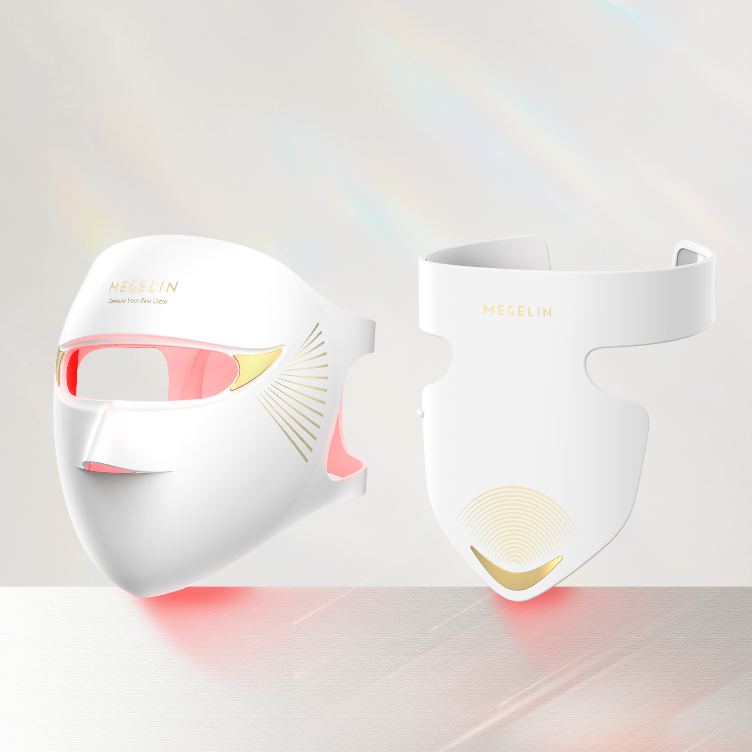 Megelin Duo-Lux Laser &amp; LED Light Therapy Mask with neck coverage, full-face and neck 3D contoured design for comfortable home-use anti-aging skin treatment